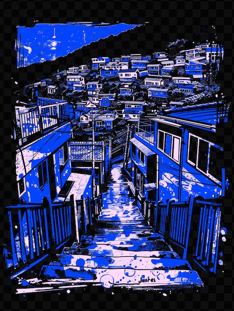 PSD uma imagem de uma cidade com uma ponte e casas no fundo