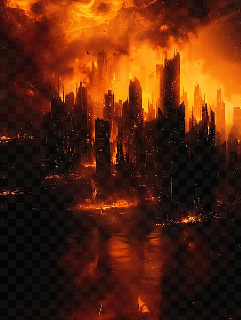 PSD uma imagem de uma cidade queimando em chamas