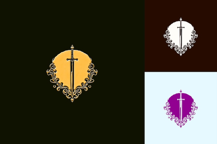 PSD uma imagem de uma espada e um coração com um fundo branco e roxo