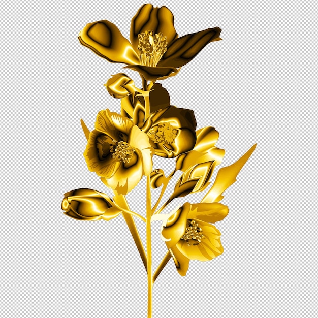 uma imagem de uma flor com folhas e flores douradas