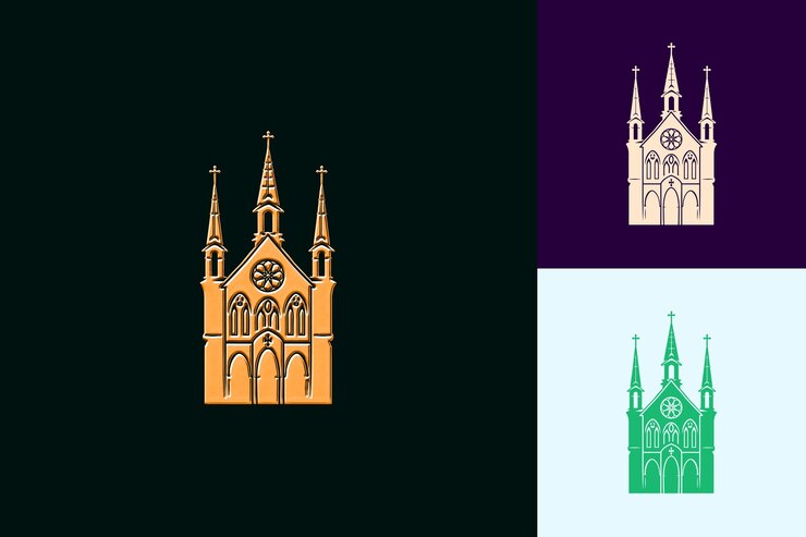 PSD uma imagem de uma igreja com uma imagem de um castelo nele