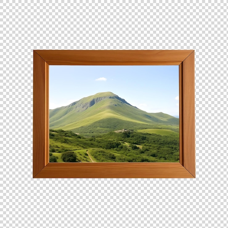 PSD uma imagem de uma montanha com uma moldura de madeira que diz quot uma montanha quot