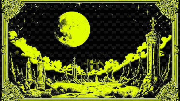 PSD uma imagem de uma paisagem com uma lua verde e uma lua amarela