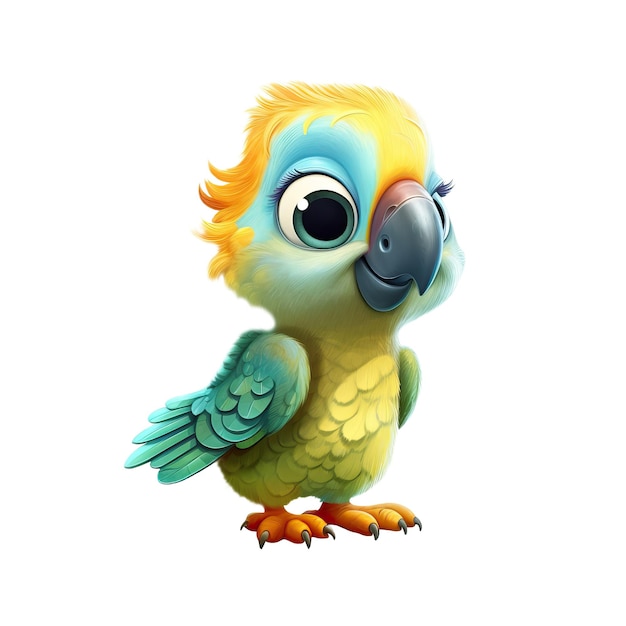 Uma imagem dos desenhos animados de um papagaio com uma cabeça azul e amarela e penas amarelas.