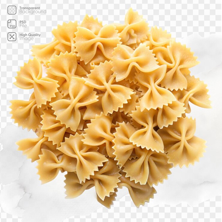 PSD uma imagem em close-up de uma pilha de massa de farfalle não cozida em uma tigela branca