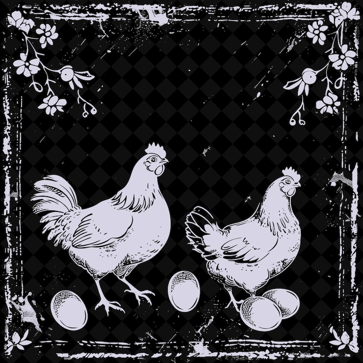 PSD uma imagem em preto e branco de uma galinha e ovos