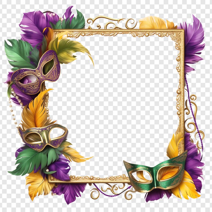 PSD uma imagem emoldurada de uma máscara com uma moldura dourada e um padrão floral verde e amarelo