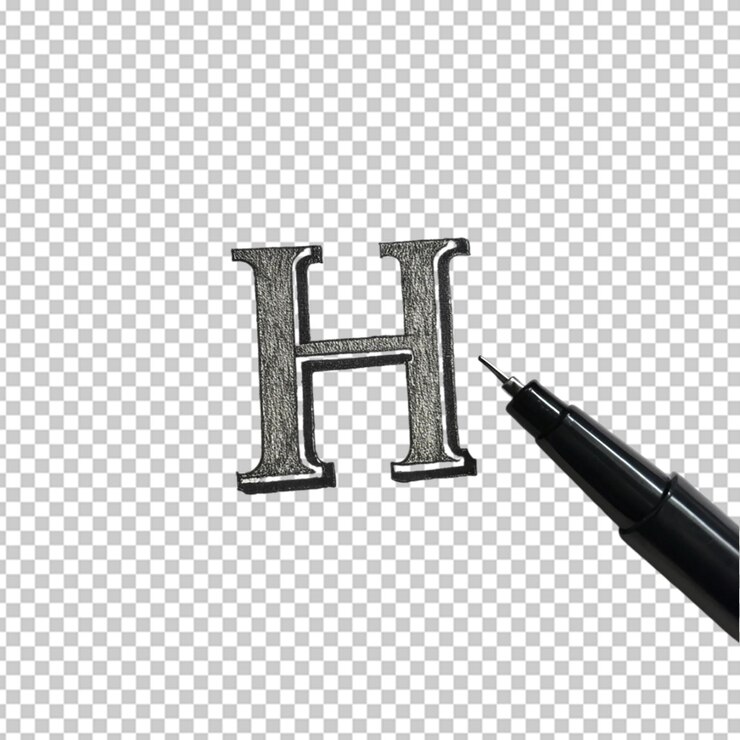 PSD uma imagem limpa de alta resolução da letra h maiúscula com uma aparência de pedra texturizada em um fundo transparente