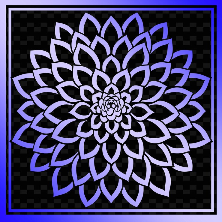 PSD uma imagem preta e azul de uma flor com uma borda azul