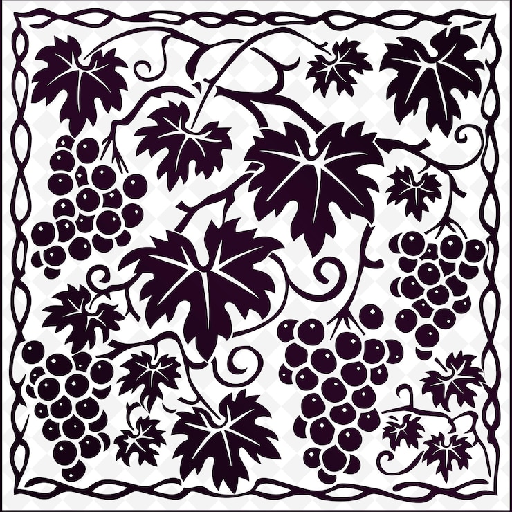 PSD uma imagem preta e branca de uvas e folhas com um padrão de uvas