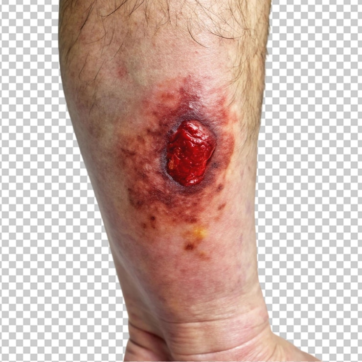 PSD uma imagem que retrata um coágulo de sangue na perna em fundo transparente