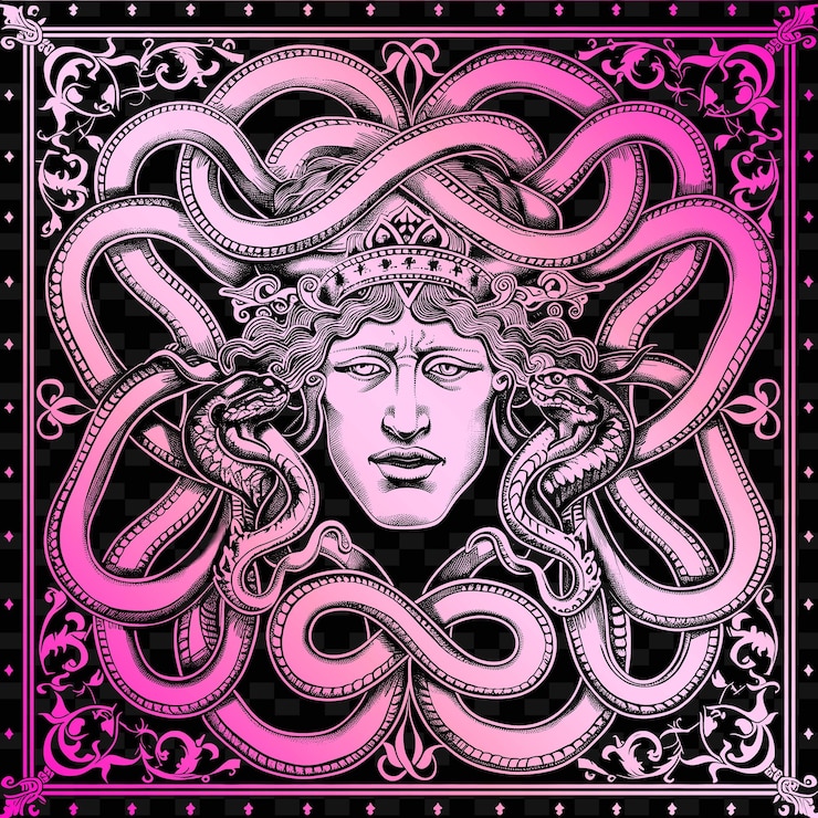 PSD uma imagem rosa e preta de uma pessoa com uma cobra nele