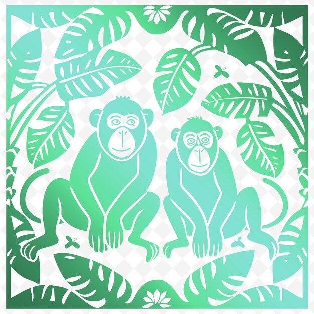 PSD uma imagem verde e azul de um macaco e folhas
