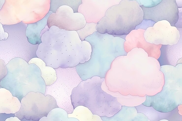 PSD uma impressionante e vibrante obra de arte em aquarela, retratando formas caprichosas de nuvens em uma tela texturizada