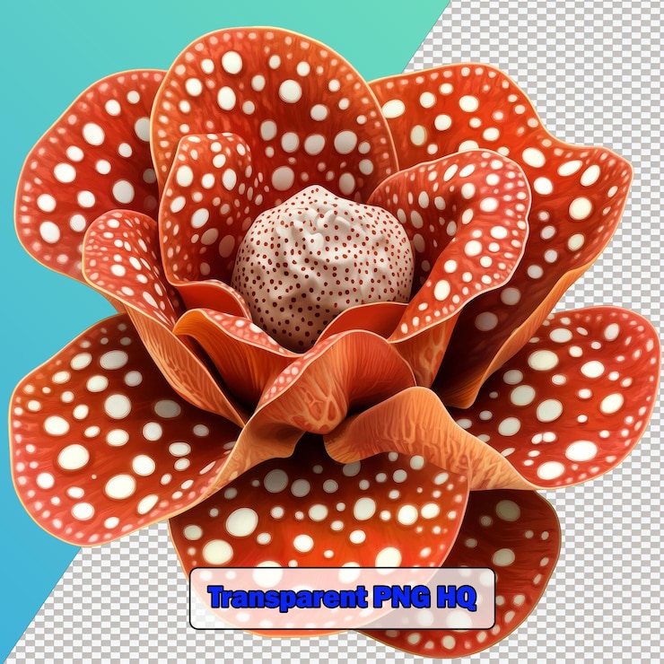 PSD uma impressionante planta rafflesia exibindo suas icônicas grandes pétalas laranja-avermelhadas adornadas com manchas brancas emoldurando lindamente uma estrutura de disco central proeminente perfeita para ilustrar flora única