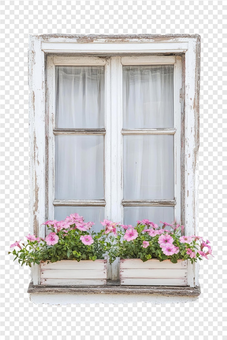 PSD uma janela com flores em um fundo branco