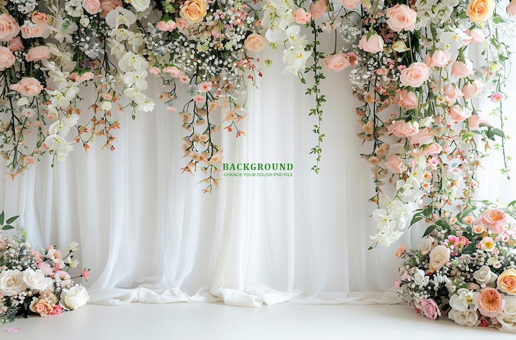 PSD uma janela com um fundo preto e branco com flores e as palavras "quota de primavera" na parte inferior