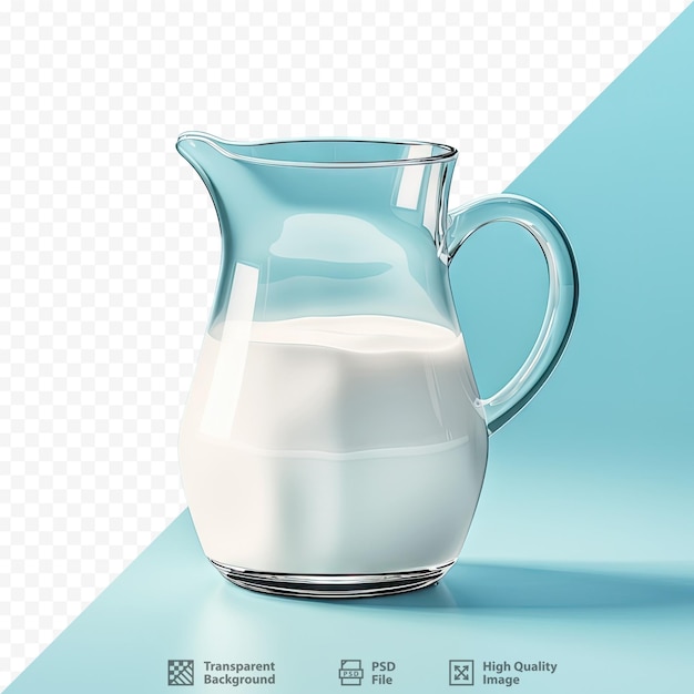 PSD uma jarra de vidro com leite está ao lado de uma jarra de leite.