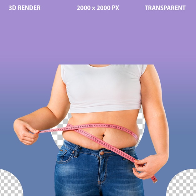 Uma jovem mostrando perda de peso deitando em fundo transparente png