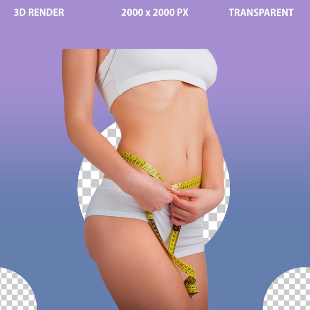 Uma jovem mostrando perda de peso deitando em fundo transparente png