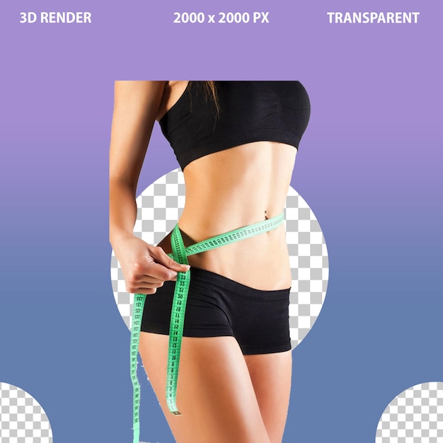 Uma jovem mostrando perda de peso deitando em fundo transparente png