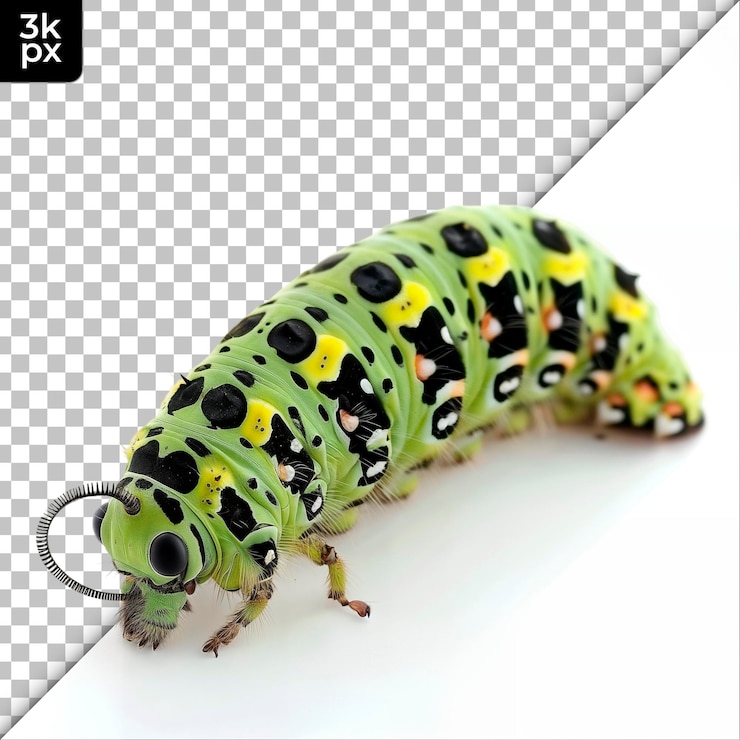 PSD uma lagarta verde e preta com fundo preto com fundo preto e branco