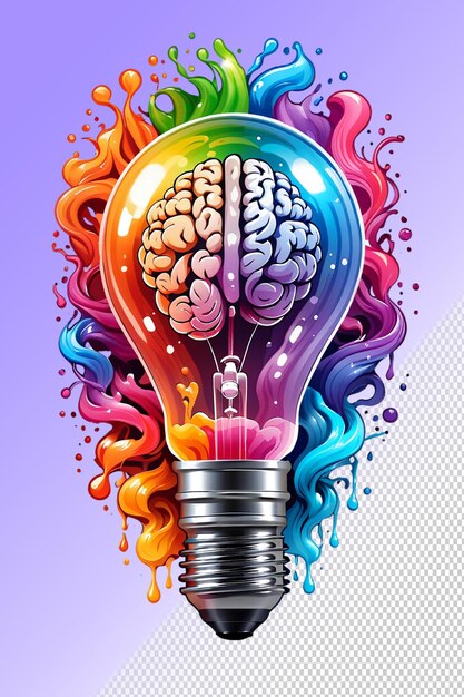 PSD uma lâmpada colorida com a palavra cérebro