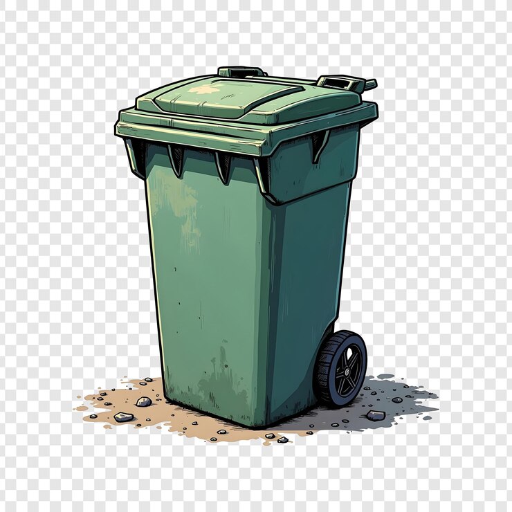 PSD uma lata de lixo verde com rodas e rodas