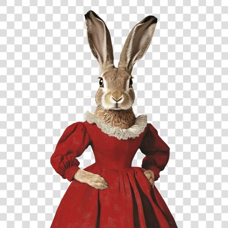 PSD uma lebre belga vestindo um vestido de pintura de animais las meninas