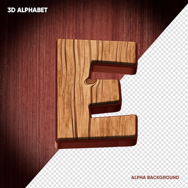 PSD uma letra 3d e é mostrada com um fundo de madeira.