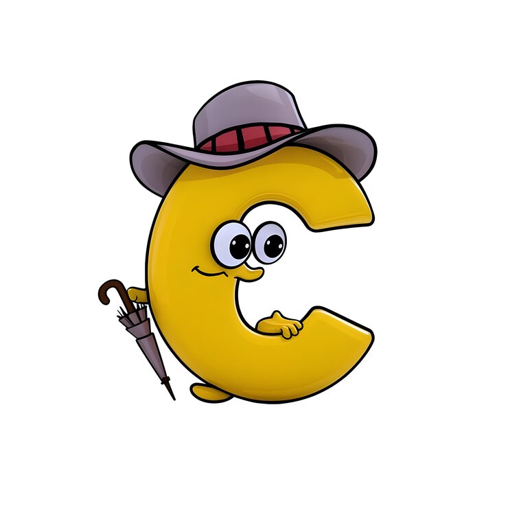 PSD uma letra amarela c com um chapéu de cowboy e uma caneta de fundo transparente