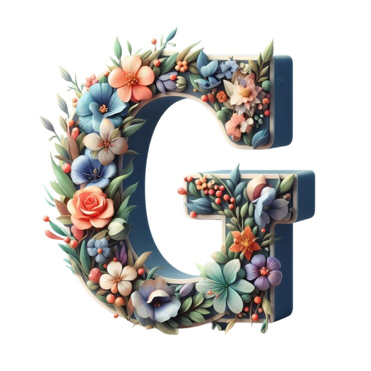 PSD uma letra g é pintada com flores e a letra g é pintura em cores brilhantes