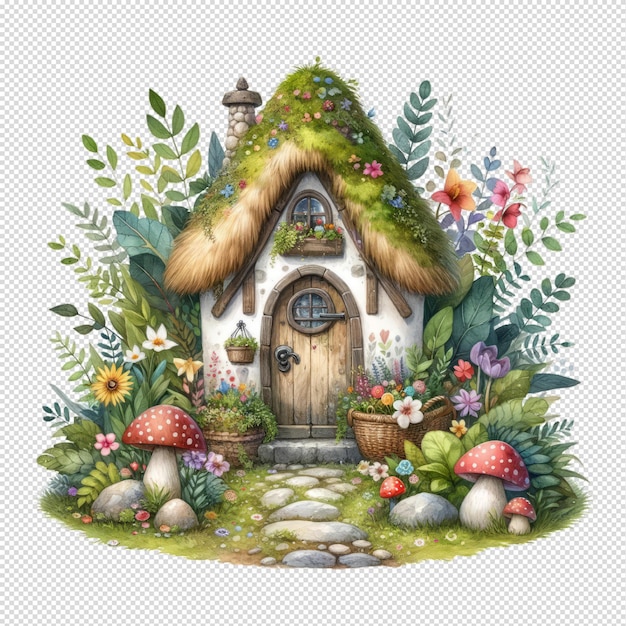 PSD uma linda casa de gnomos em um estilo de aquarela