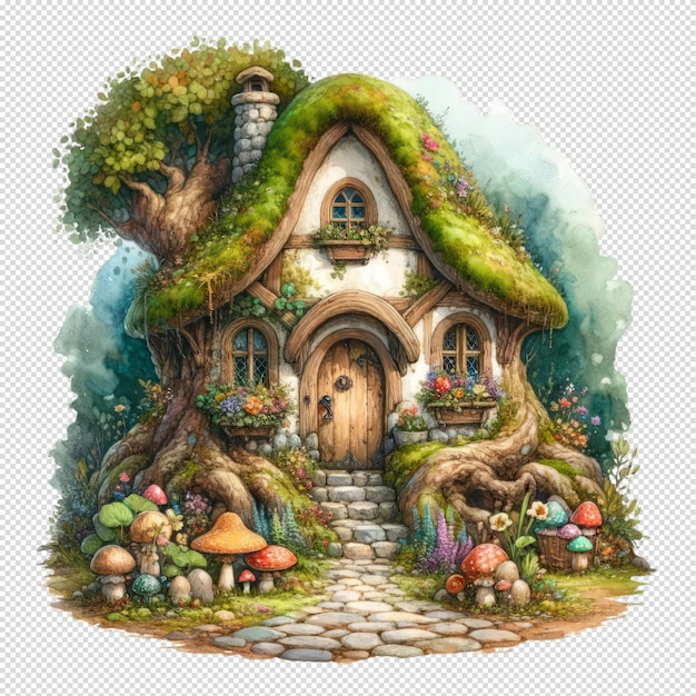 PSD uma linda casa de gnomos em um estilo de aquarela