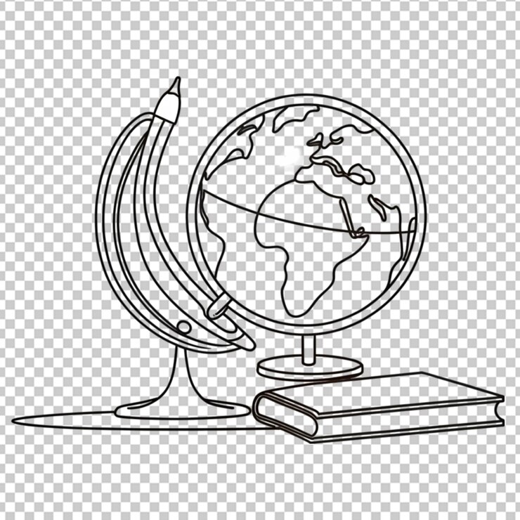 PSD uma linha contínua de caderno de caneta e globo