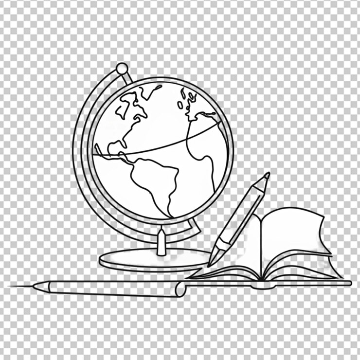 PSD uma linha contínua de caderno de caneta e globo