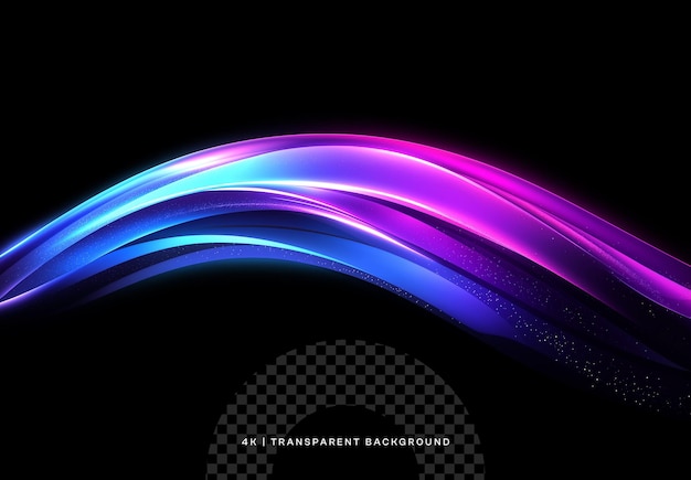 Uma linha curva de luz roxa e azul brilhante em fundo transparente