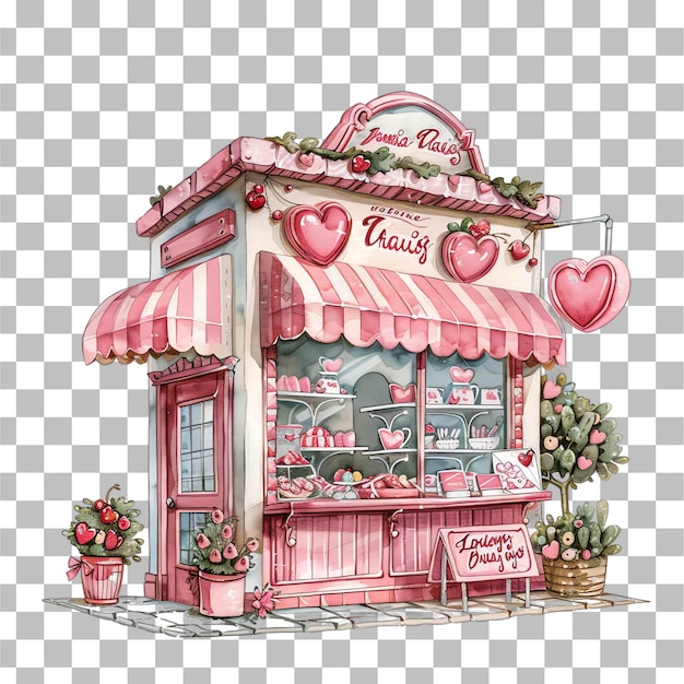PSD uma loja rosa com um toldo rosa e branco que diz amor nele
