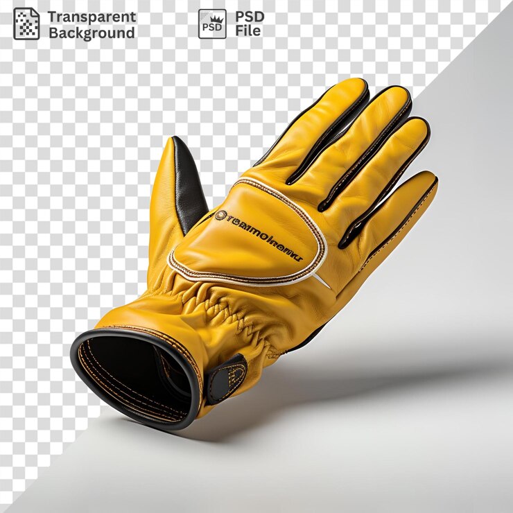 PSD uma luva de beisebol amarela e preta com um logotipo preto e amarelo e um logotipo preto e amarelo com um logotipo amarelo e preto e um logotipo preto e amarelo com uma sombra escura