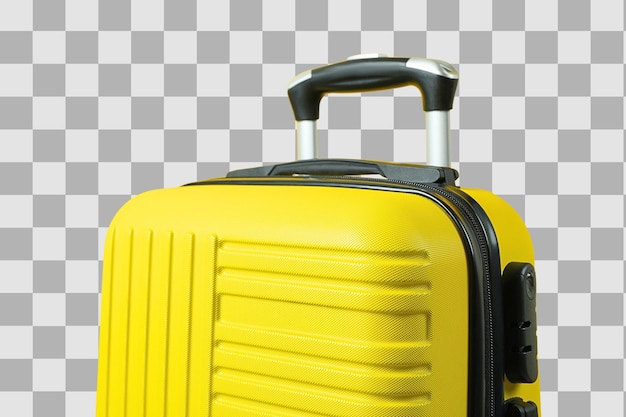 Uma mala amarela se prepara para viagens de verão e viagens de férias isoladas em Papua Nova Guiné branca