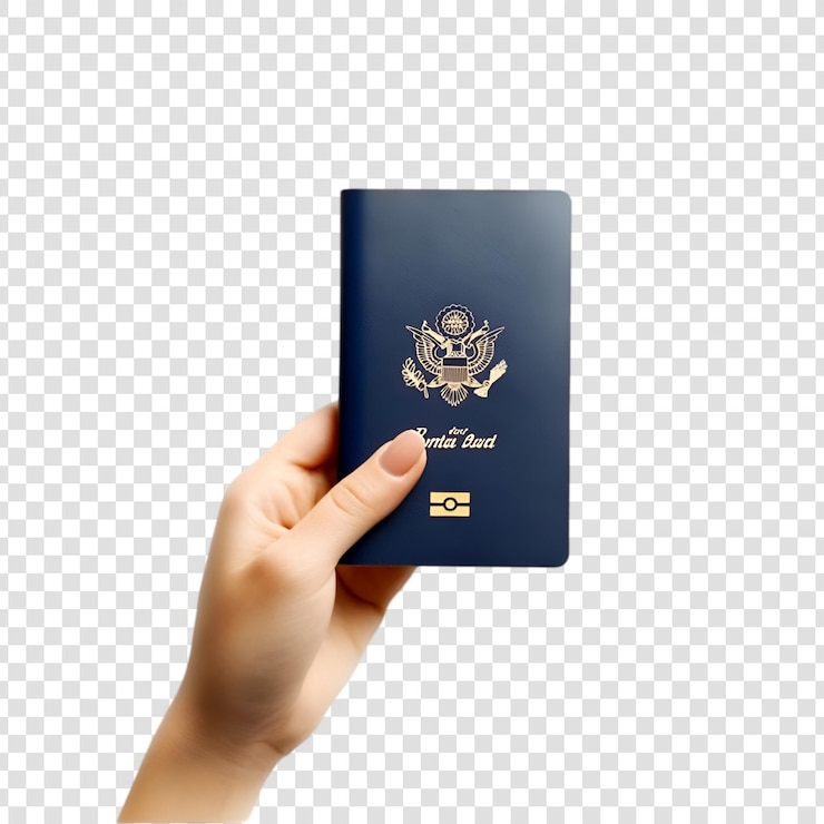 PSD uma mão segura um passaporte pronto para viajar em um fundo transparente