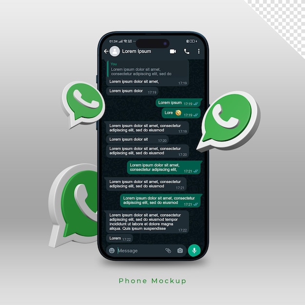PSD uma maquete de telefone com uma mensagem de texto verde.