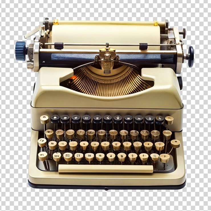 PSD uma máquina de escrever antiquada com sotaques dourados em fundo transparente