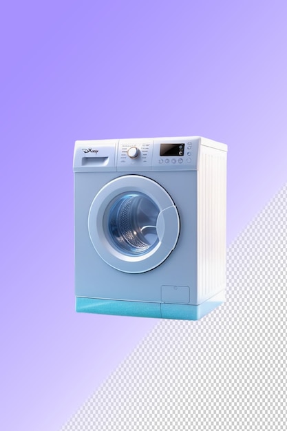 Uma máquina de lavar azul e branca com um topo azul