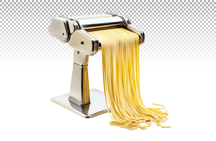 PSD uma máquina de macarrão com macarrão amarelo saindo dela.
