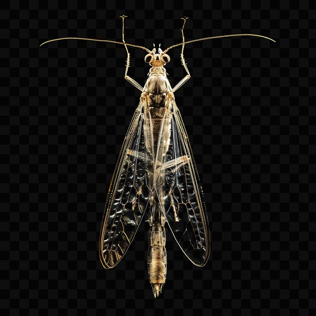 Uma mariposa morta com uma cauda longa senta-se em um fundo preto