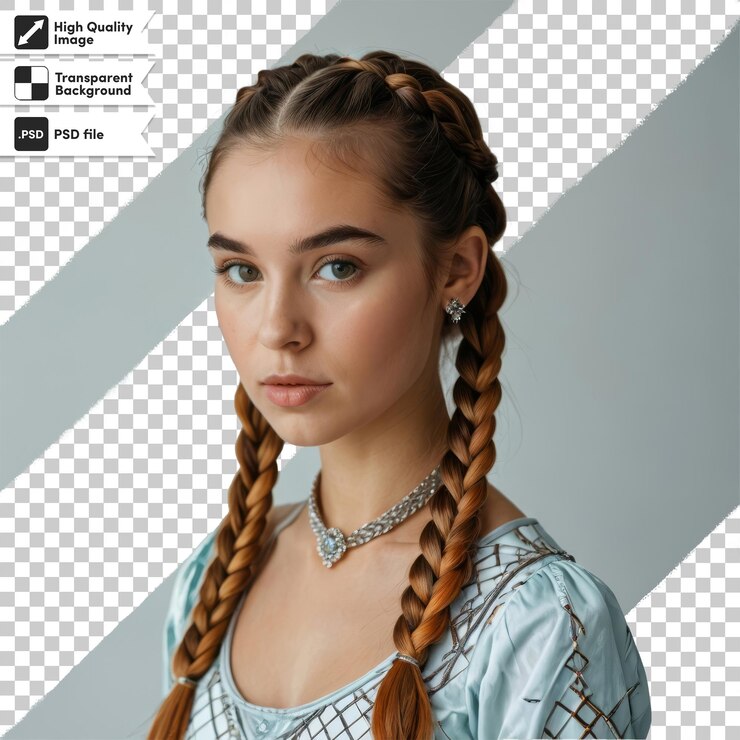 PSD uma menina com o cabelo trançado e uma foto de uma menina de trança