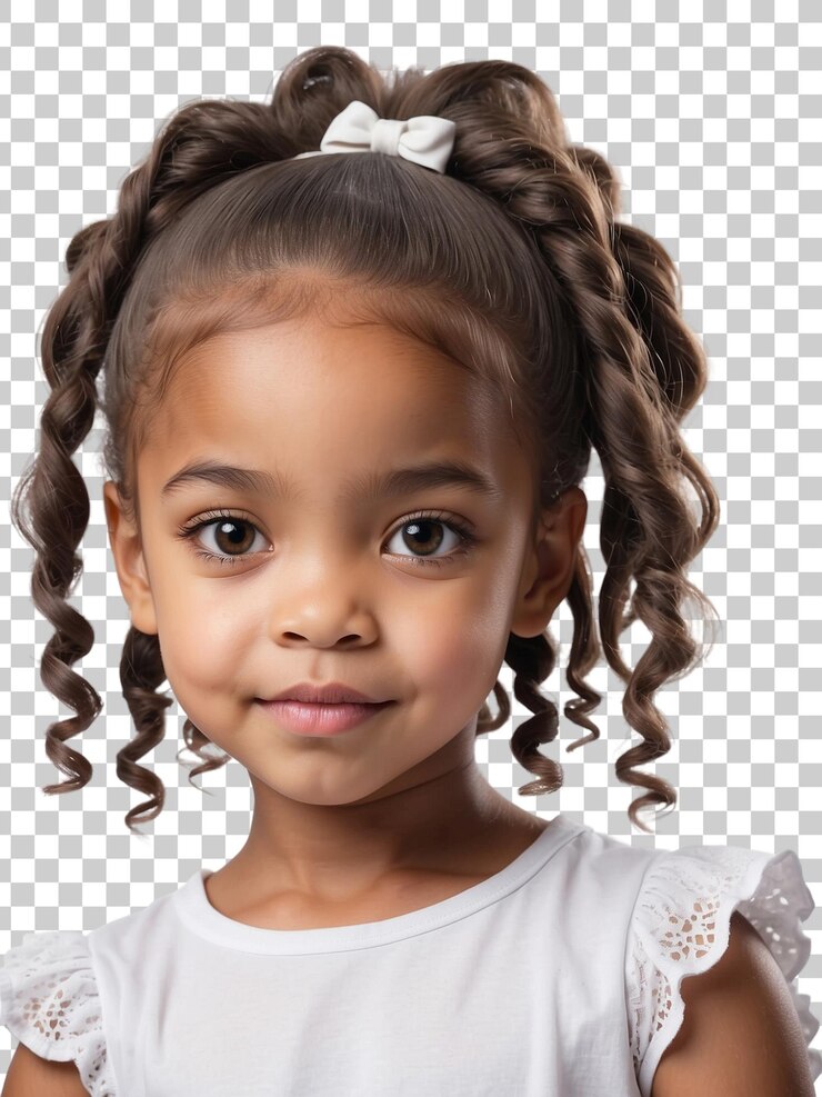 PSD uma menina com os braços cruzados e um laço rosa na cabeça