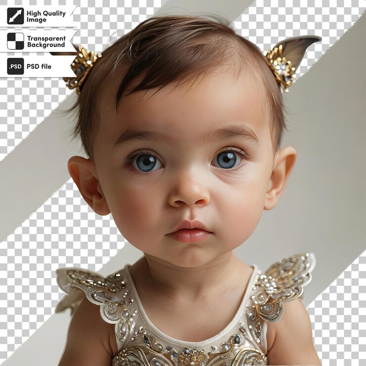 PSD uma menina com um laço de ouro na cabeça