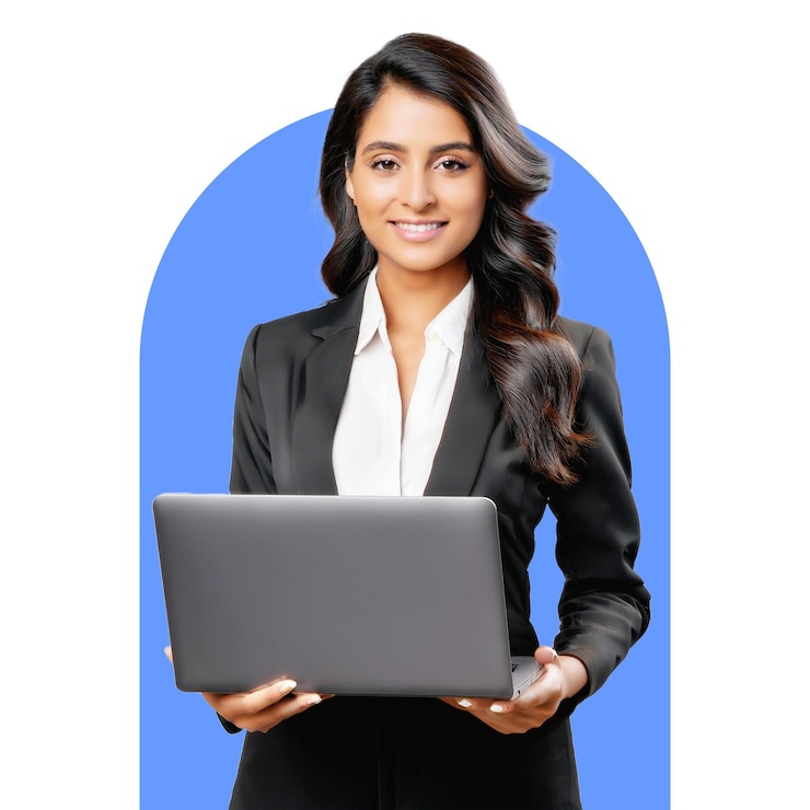 PSD uma menina com um laptop em isolated background removed png
